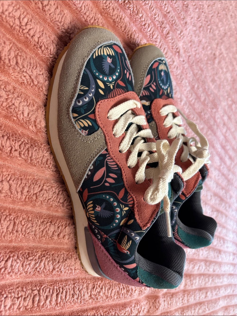 inkkas Women's Floral Lace-Up Sneakers in Teal, Coral, Beige, and Cream